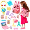Cute Miniature Dollhouse Study Accessories for Doll 18 Items Mini Laptop Ruler Globe Pencil Table Lamp for Barbie Kids Toys