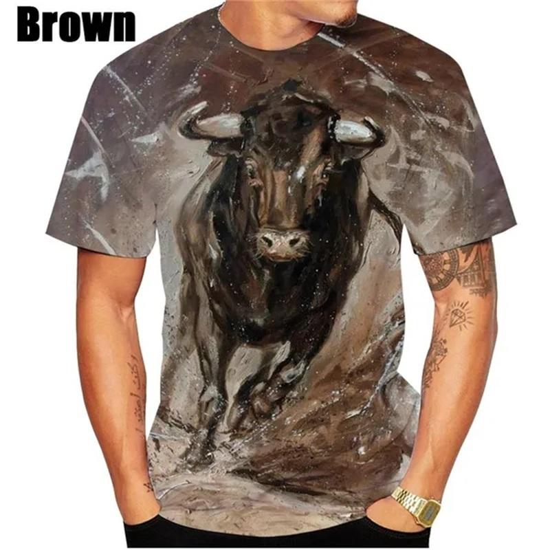 Hot Sale 3D Printing Bull Graphic T Shirts Short-sleeved Round Neck Men's Tee Tops Clothing Plus Size Streetwear Tshirt
