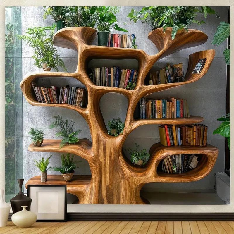 Tapeçaria de Prateleira de Árvore Natural Que Trouxe Uma Vibração de Floresta Fresca Ideal Para Decoração de Home Office Casa de Hóspedes e Leitura de Livros