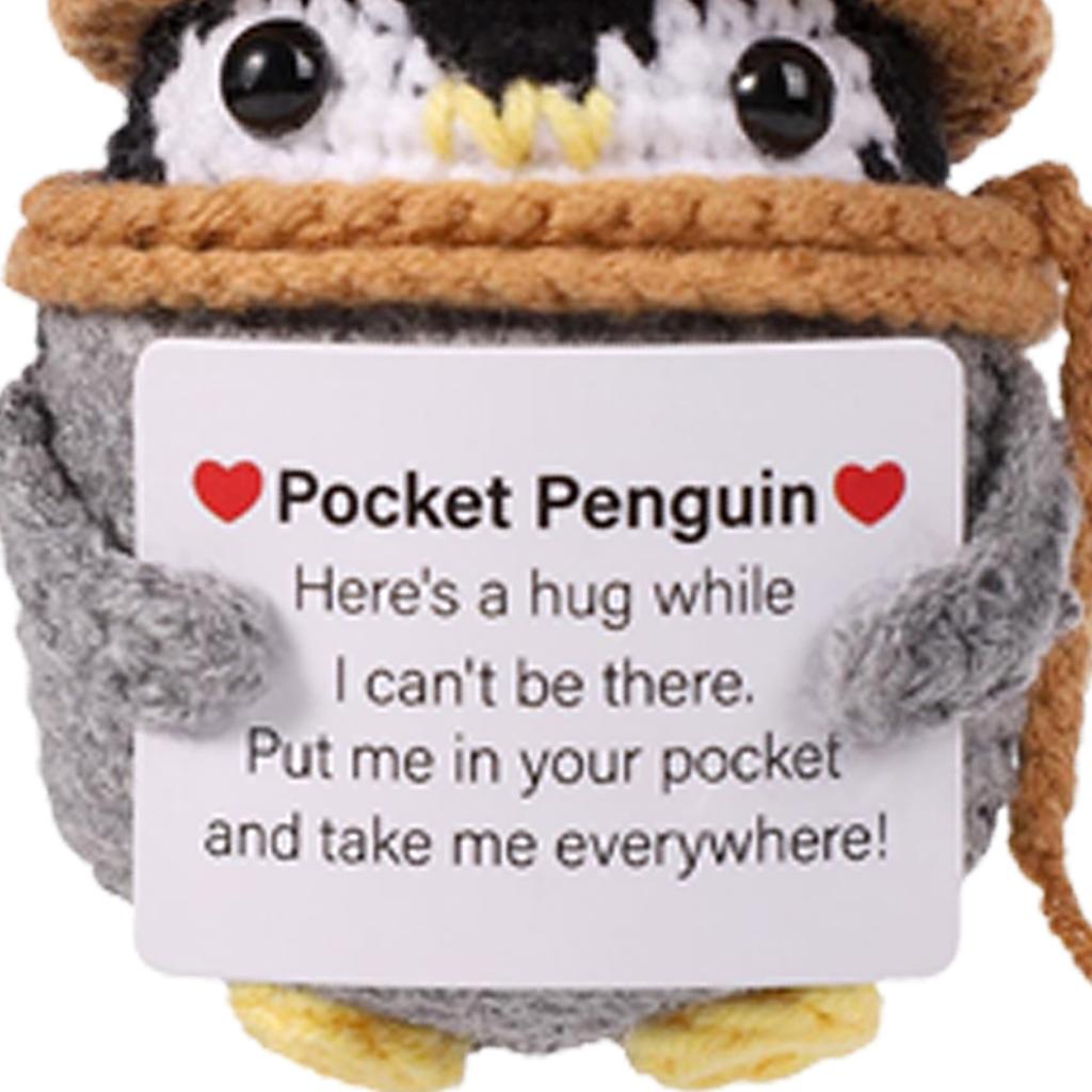 Knitted Positive Penguin Positive Energy Penguin Doll With Encouragement Card Wearing Hat Doll For Friends Encouragement