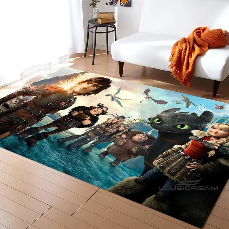 3DHow to Train Your Dragon themed printed rug, suitable for living rooms, bedrooms, sofas, balconies, gardens, etc. Large-sized