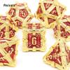 Metal Dice Perfect for Tabletop Rpgs and Card Games 7 Pcs Golden Red Skull Dice Solid Metal Polyhedral Dice Role-Playing RPG