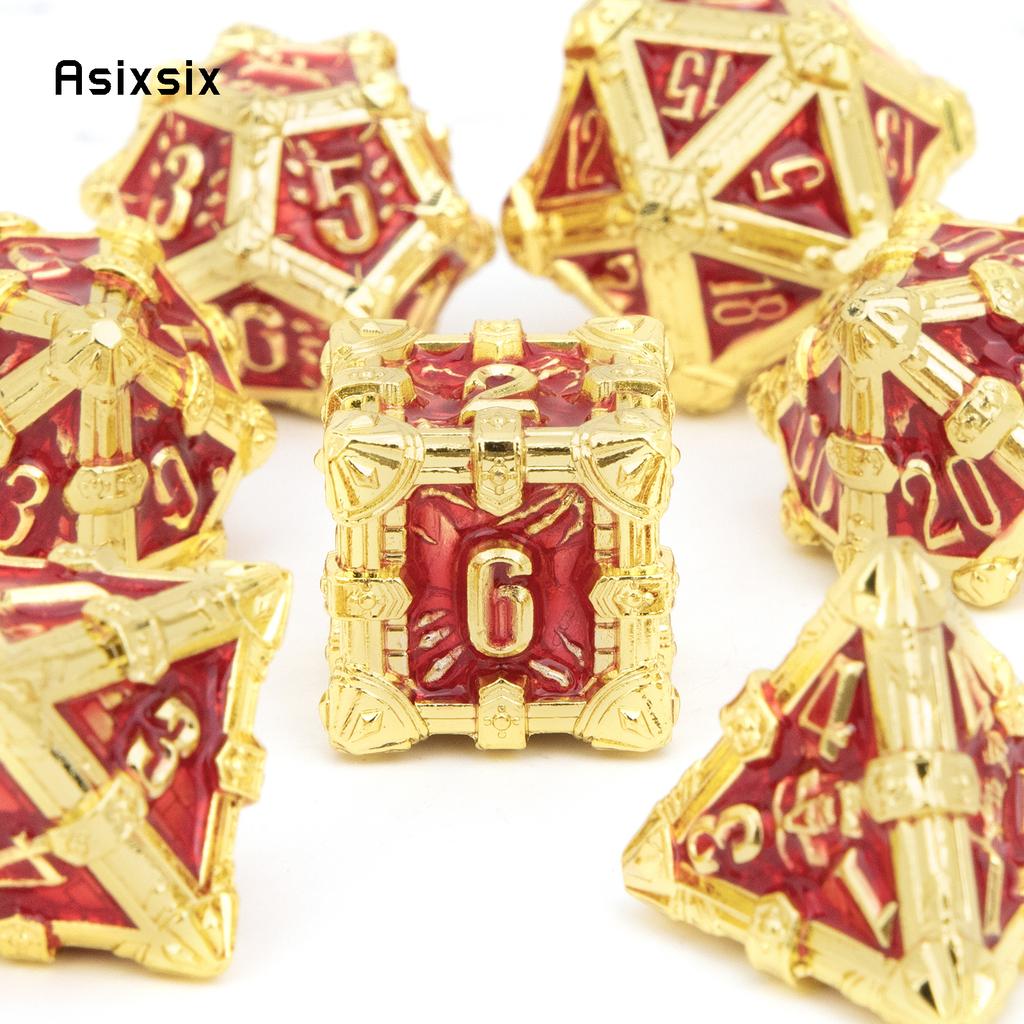 Metal Dice Perfect for Tabletop Rpgs and Card Games 7 Pcs Golden Red Skull Dice Solid Metal Polyhedral Dice Role-Playing RPG