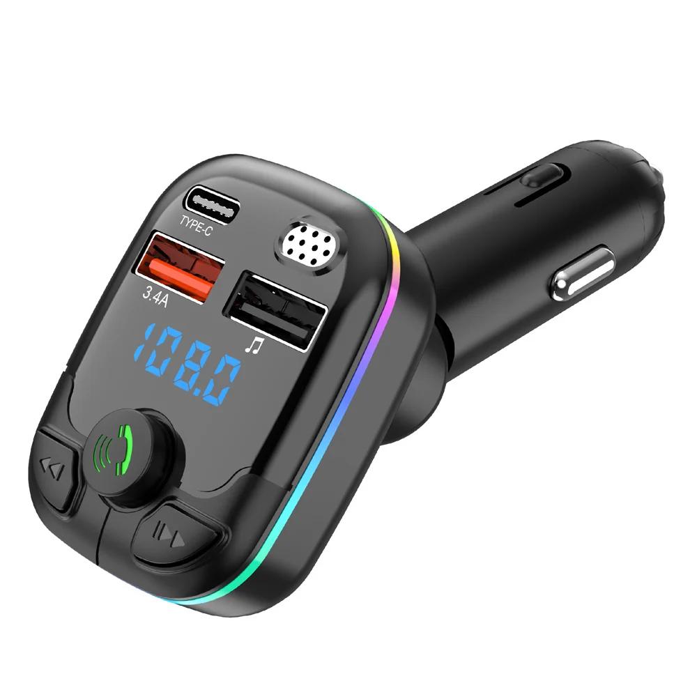 USB Car Bluetooth 5.0 FM Transmitter Type C Car Charger Auto Radio Handsfree Wireless Car Kit Car MP3 Support TF Card U Disk