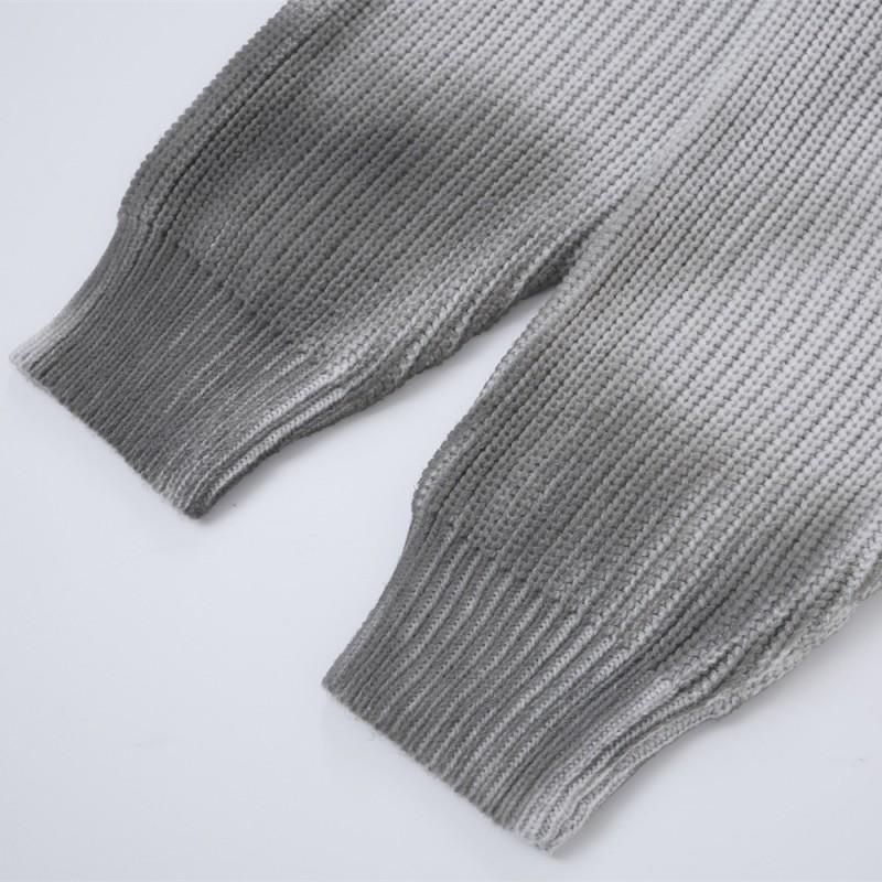 Mens Oversized Stand Collar Knit Cardigan With Distressed Tie-Dye Effect Streetwear Winter Sweater