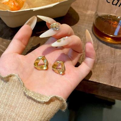 Matte Gold Geometric Earrings with 925 Silver Needle - Trendy Cold Style for Women