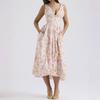 Women's clothing, new spring models in Europe and America, elegant temperament printed V-neck suspender long dress dress