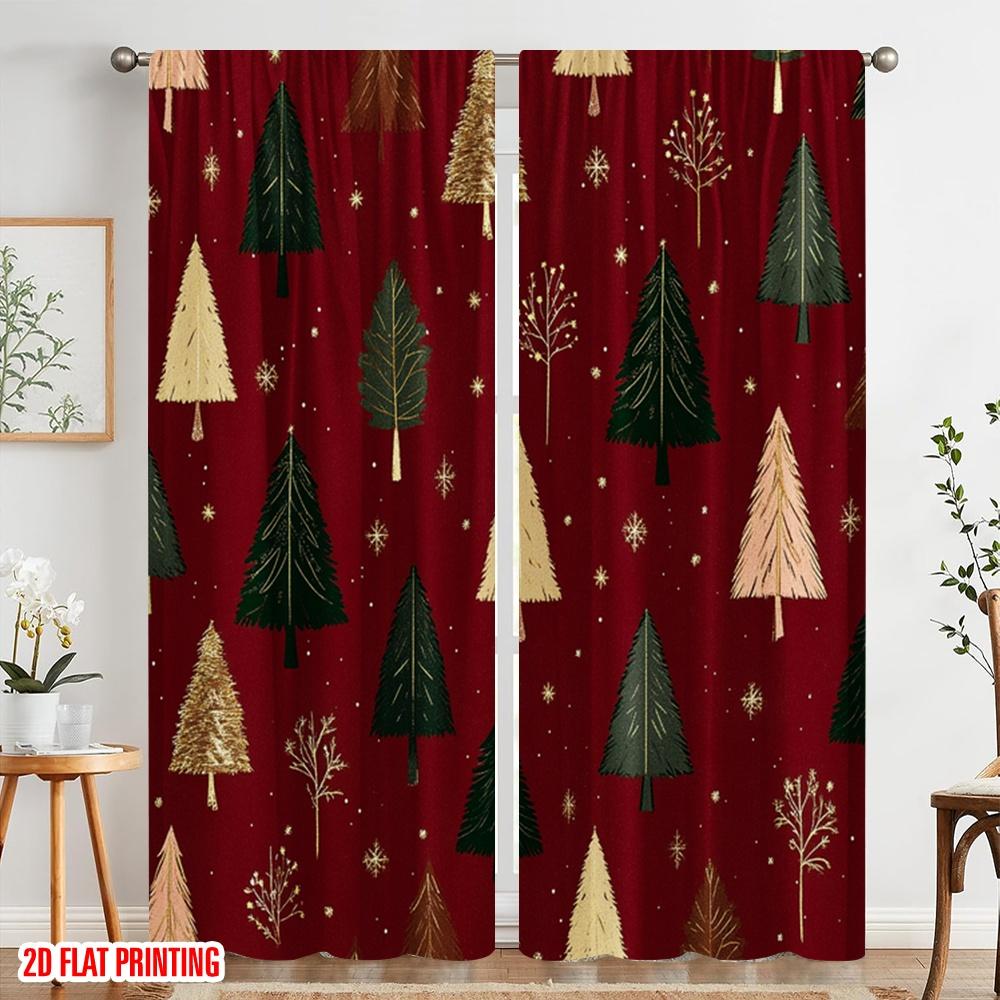 Plane Printing Print Curtains Christmas Trees Snowflakes Versatile Polyester Fabric Without Rod Outdoor Curtain Set Of 2 Made Washable