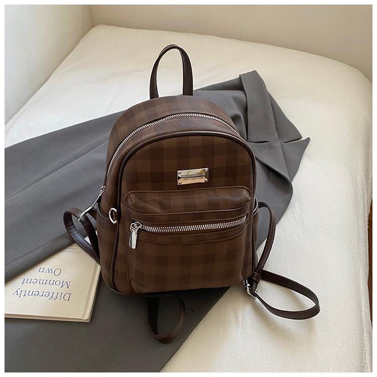 Fashion Casual Backpack Women's 2025 Summer New Personalized Design Plaid Small Backpack Simple Foreign Style Small Backpack