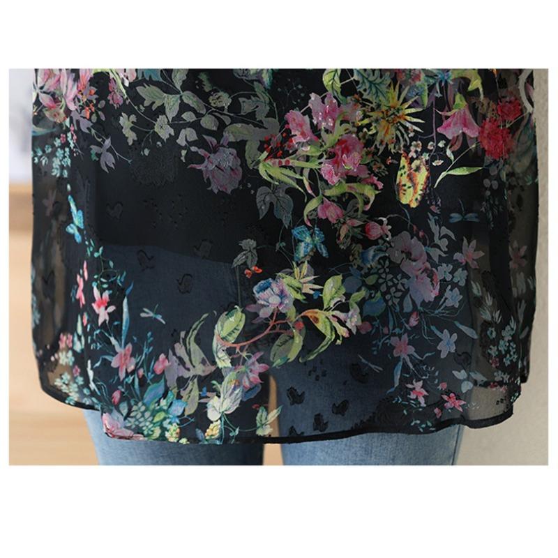 Dimanaf 2025 Women Summer Plus Size Shirt Blouse Long Sleeve Buttons Fashion Floral Tops Tees Loose New Blouse