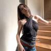 #Summer new pure desire to grind and keep warm cross neck vest slim and thin women's fixed top with chest pad