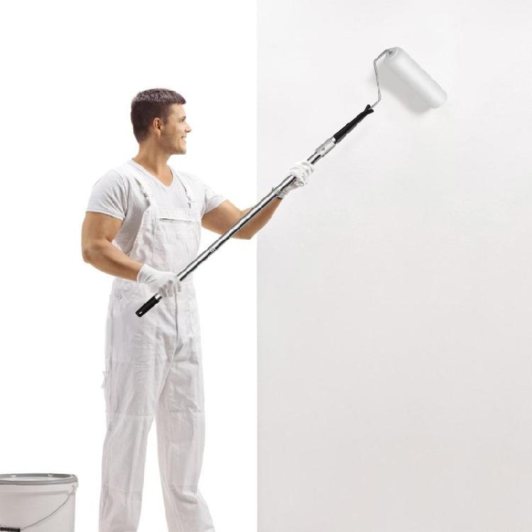 Telescopic Stainless Steel Paint Roller Set Wall Painting Tool with 3 Brush Heads for Furniture Wall Projects Enduring
