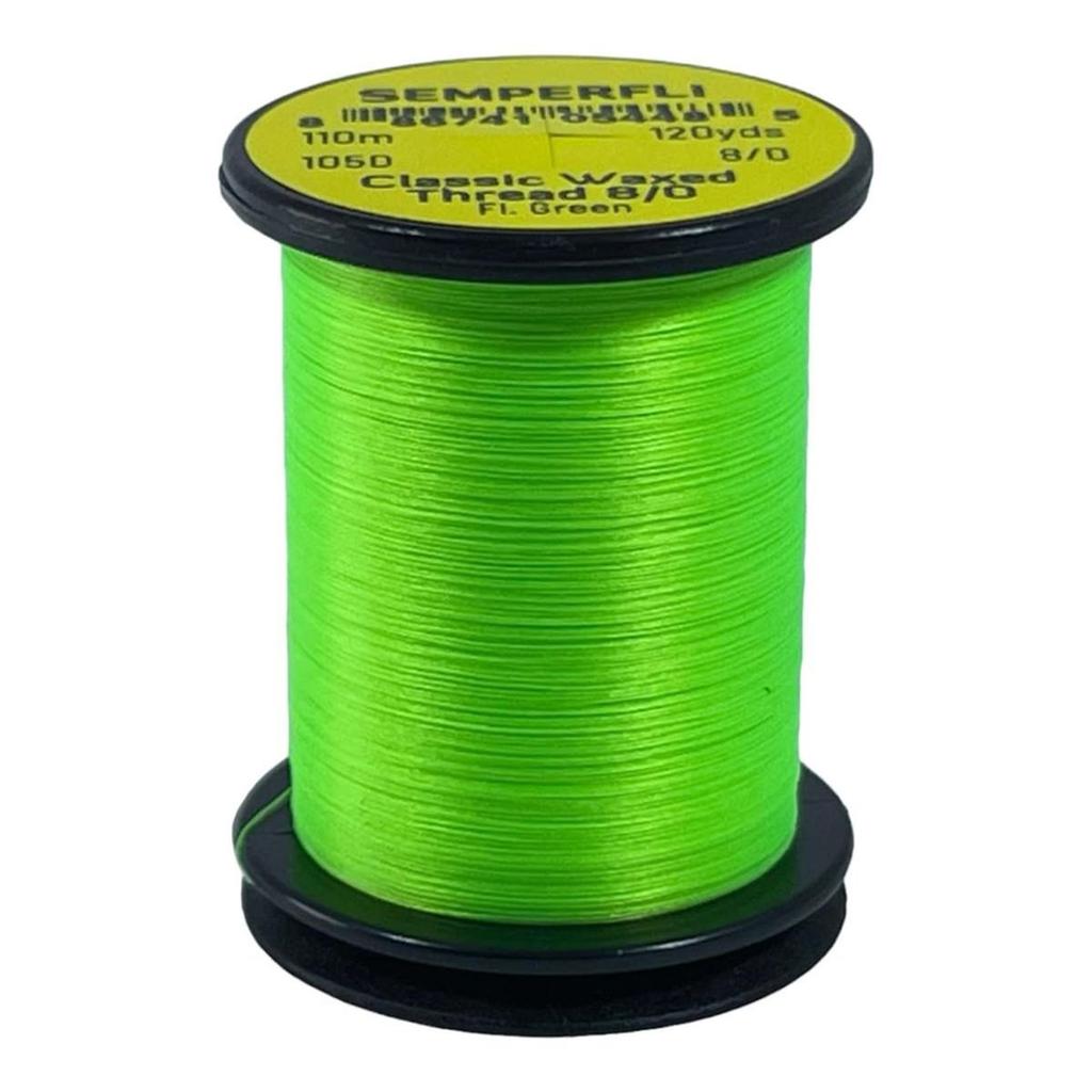 Semperfli Classic Waxed Fly Tying Thread 8/0 Fl. Green 120 Yards (110m) High Strength Polyester Thread for Fly Fishing Lure Making