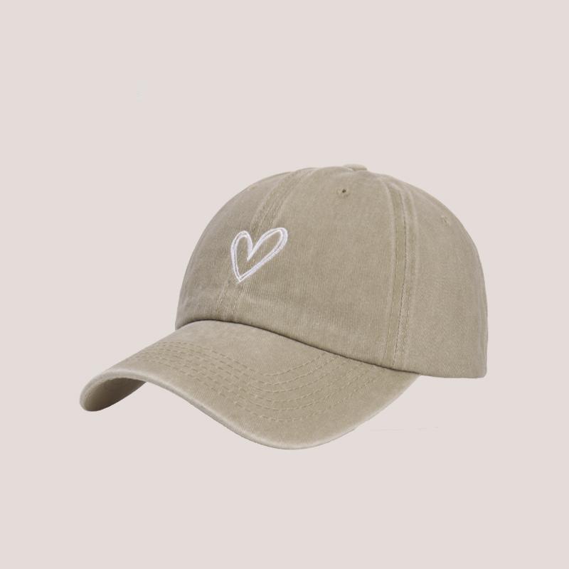 Washed Baseball Cap Women Dad Hat Vintage Embroidery Love Heart Sweet Soft Top Adjustable Sunshade Casual Sun Hat Outdoor Caps
