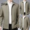 Zip Up Men Coat Jacket Lapel Solid Color Mid-aged Elderly Long Sleeve Zipper