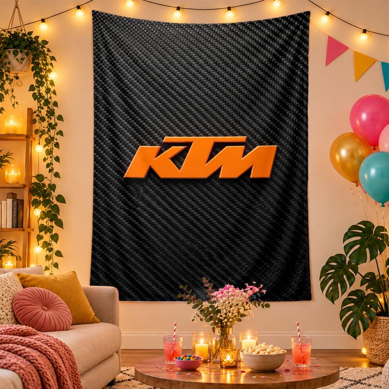 Polyester Wall Tapestry with KTM Racing Design, Decorative Hanging for Bedroom Living Room Dorm