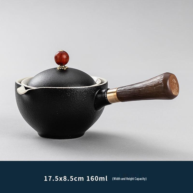 Compact Travel Tea Set with Automatic Rotating Teapot and Side Handle Kung Fu Cups