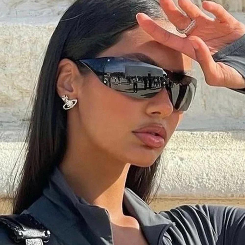 2000's Female Designer Punk Sunglasses Wrap Around Shades Eyewear UV400 Luxury Brand Sun Glasses