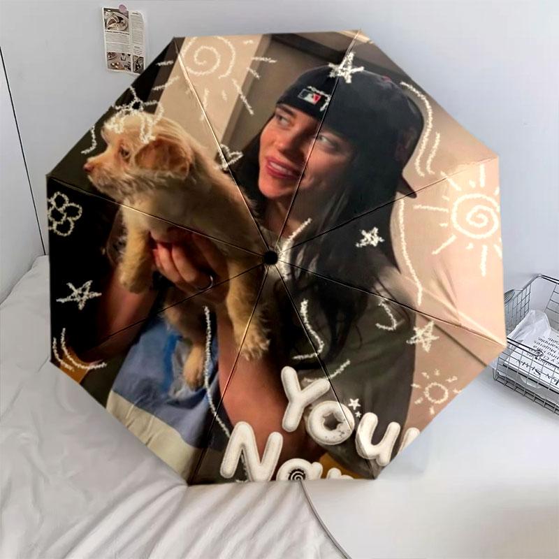 1 PC Automatic Folding Umbrella - Billie Eilish Custom Name Pattern, Portable & Foldable Design with 8 Ribs, Christmas Birthday Gifts
