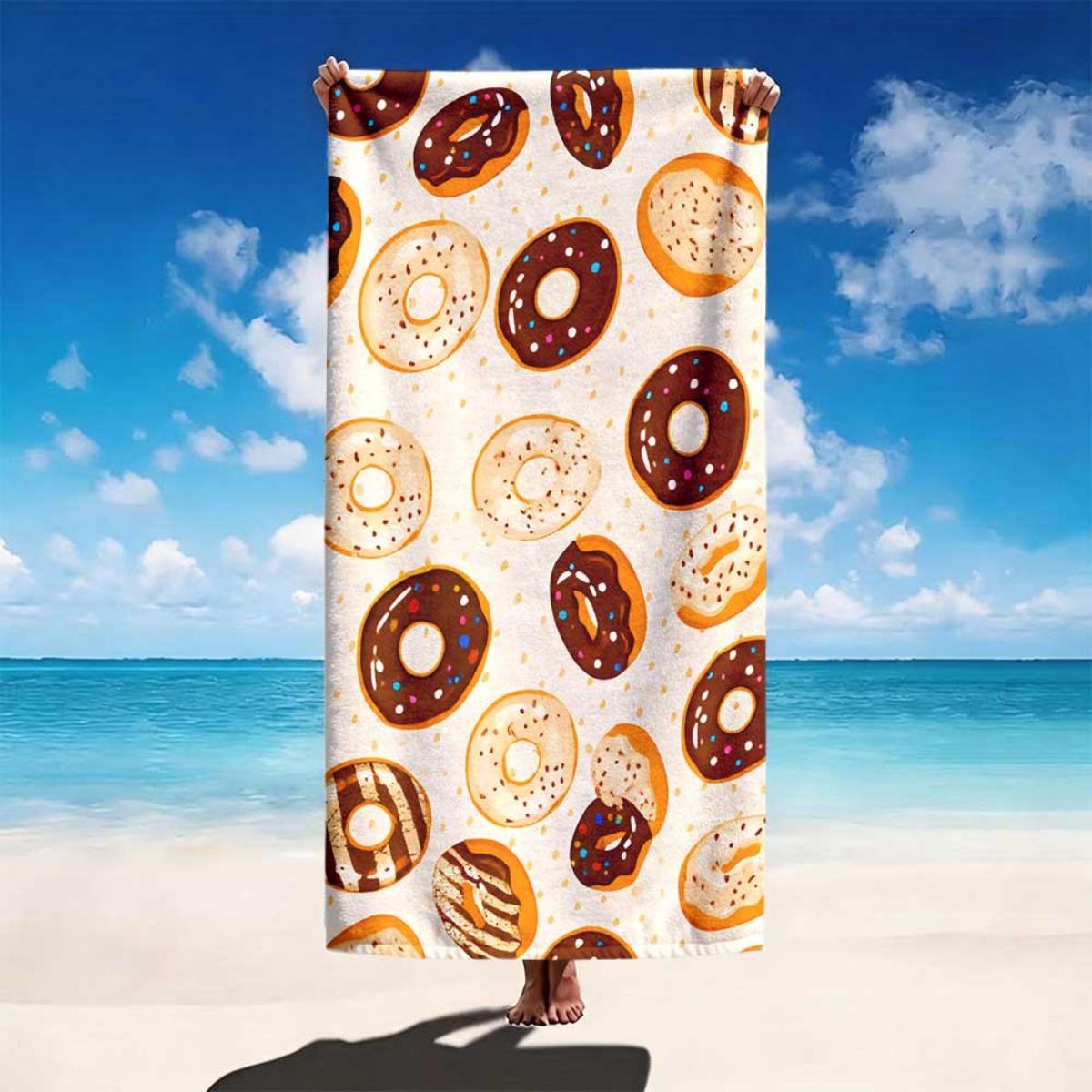 

Donut Print Beach Towel Quick Dry Soft Lightweight for Pool Party Swimming Surfing Diving Outdoor Birthday Gift Unisex W40*H60(CM)
