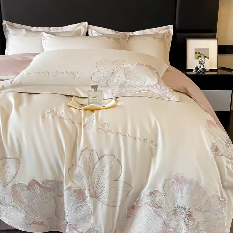 Aosmen 80-Thread Count Xinjiang Cotton Embroidered 4-Piece Bedding Set