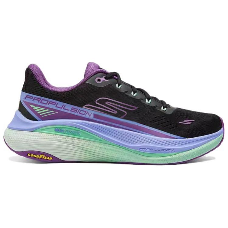 Skechers Max Cushioning Propulsion Comfortable Breathable Support Low Top Running Shoes Women Sneaker Black Purple 128901-BKPR