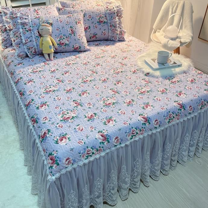 Luxury American Floral Bedding 100% Cotton Quilted Lace Ruffles Bed Skirt Mattress Cover Bedspread Pillowcases Nordic Size 1/3Pc