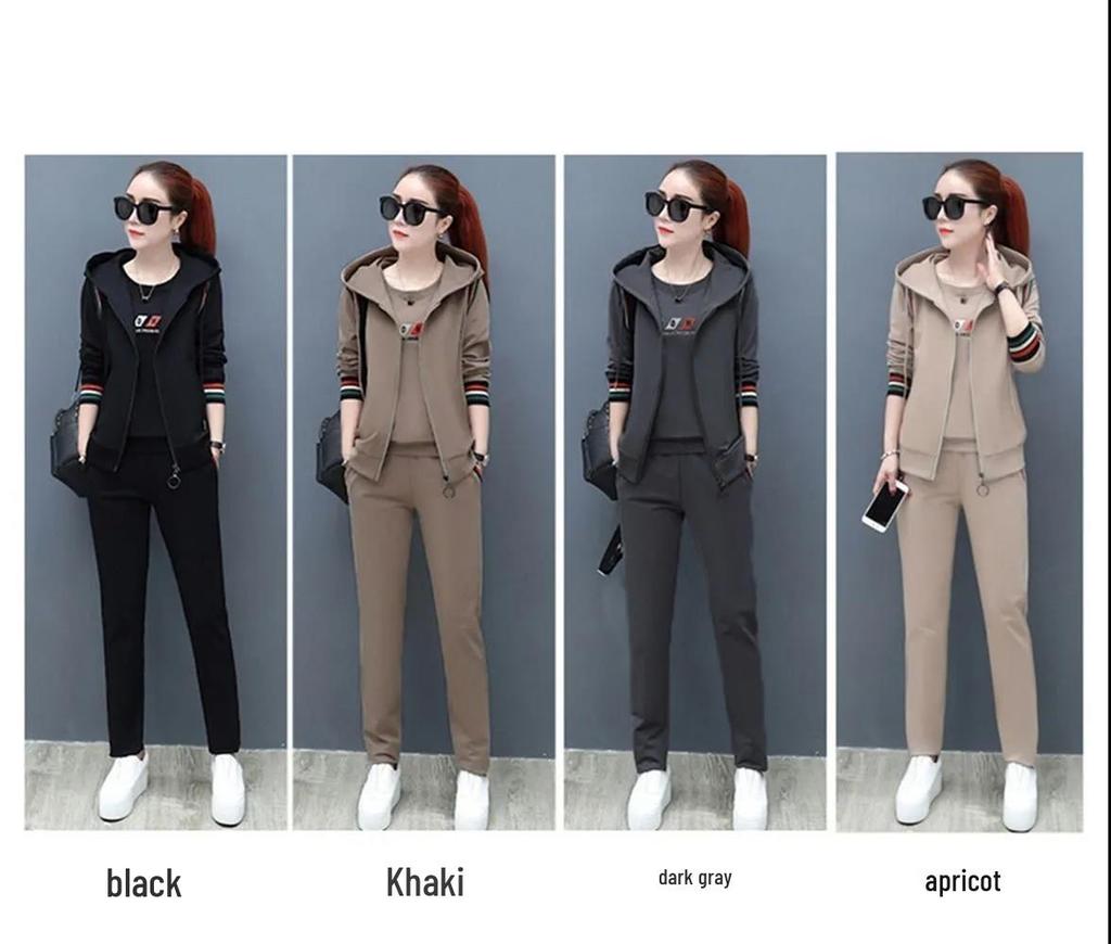 Set Sportiv de Damă din 3 Piese Stil Coreean Mărimi Mari Hanorac & Vestă (Toamna 2022)