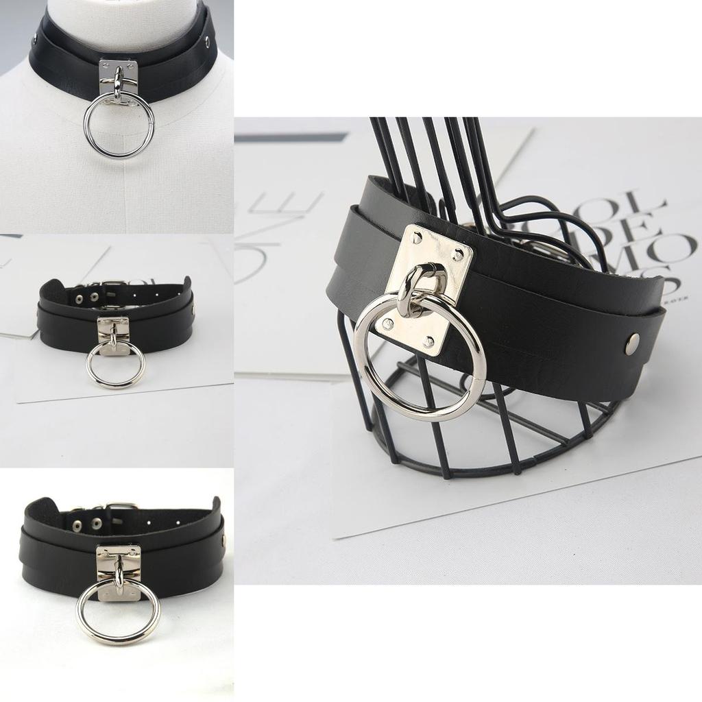 Fashion Solid Color Large Metal Ring Decoration Women Pu Leather Collar Necklace For Adult Women