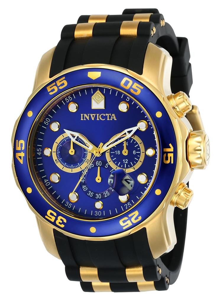 Invicta Pro Diver Quartz Watch 48mm Case Gold Black Stainless Steel Polyurethane Strap Blue Dial 17882 Men's
