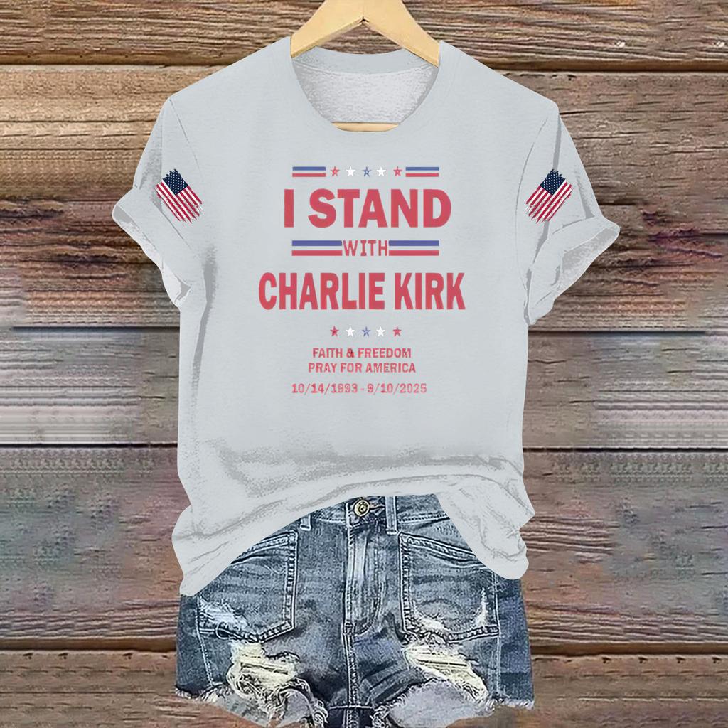 Women's Casual Printed T-shirt Round Neck Pullover Short Sleeve Top