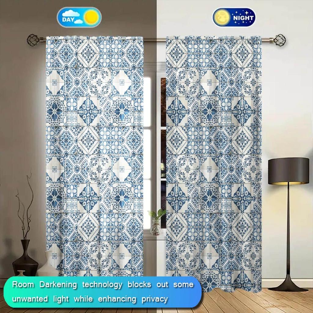 2 Panels Ethnic Style Pattern Splicing Printed Curtains   Shade and Privacy Protection   Suitable for Decorating Various Rooms