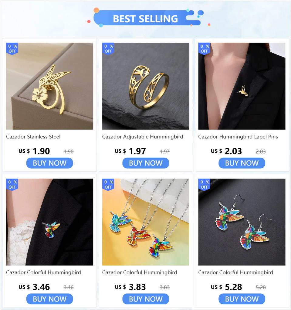 Cazador Gold Color Hummingbird Flower Pendant Drop Earrings for Women Stainless Steel Jewelry Earrings Valentine Gift 2026 New