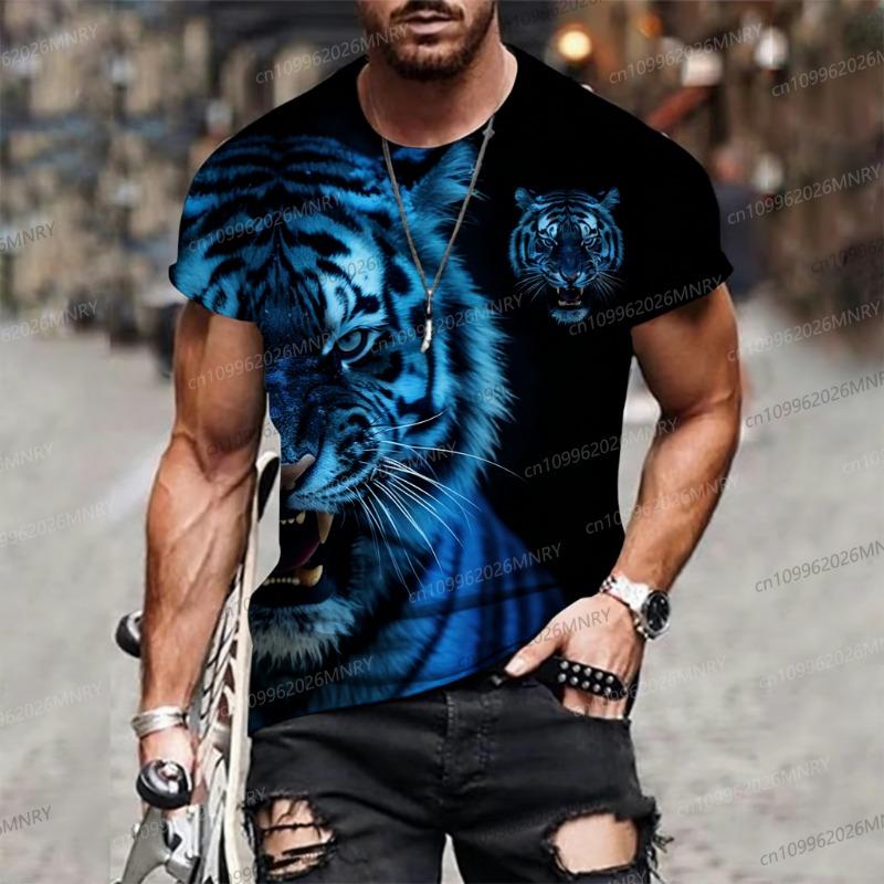 3D Tiger Print Mens Short Sleeve Crew men T-Shirt Breathable Medium Stretch Casual Fashion Tee for OutdoorParty S