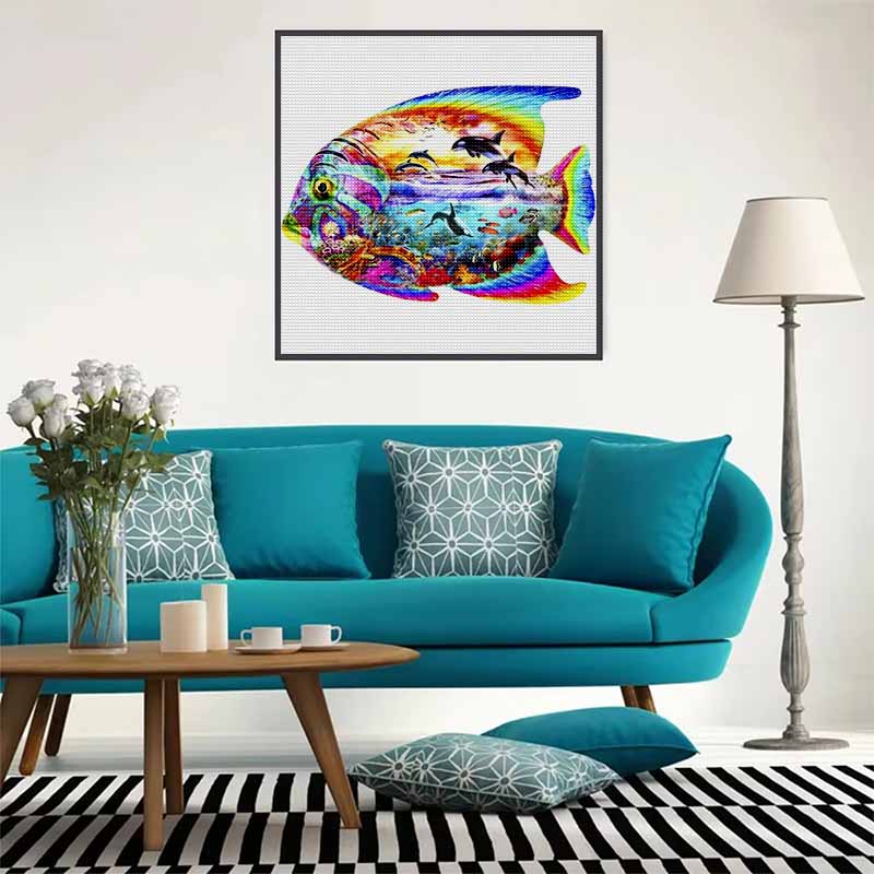 New Arrival 5D DIY Full Circle Diamond Painting "Fish" Embroidery Cross Stitch Home Decor Gift