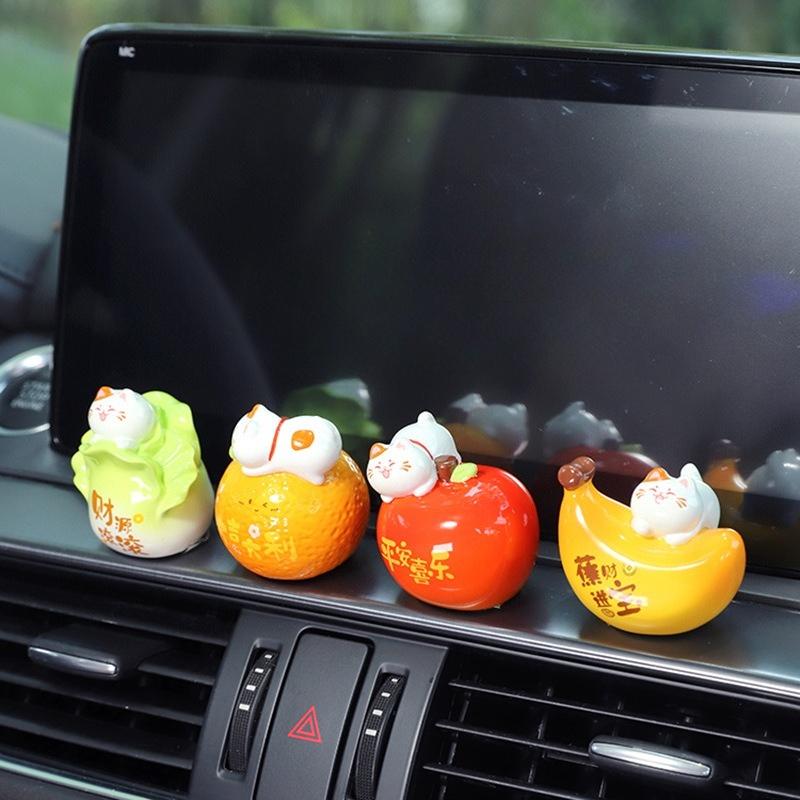 Mini Fruit Cat Car Decoration Set - Creative Interior Console Cartoon - Truly Cute Car Decoration Item