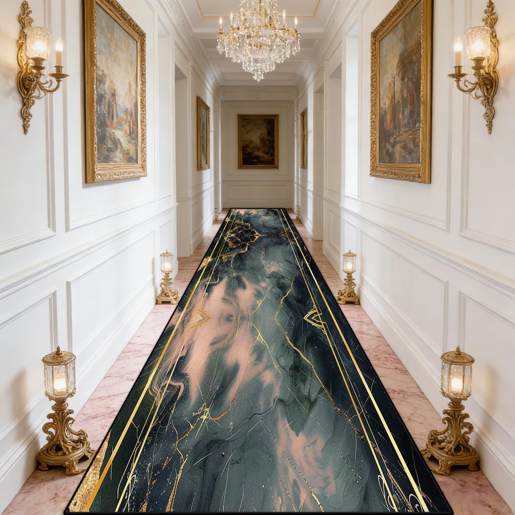 Light Luxury Marble Style Corridor Carpet Europe Decoration Home Easy Clean Runner Rug el Stair Passageway Non-slip Long Mats