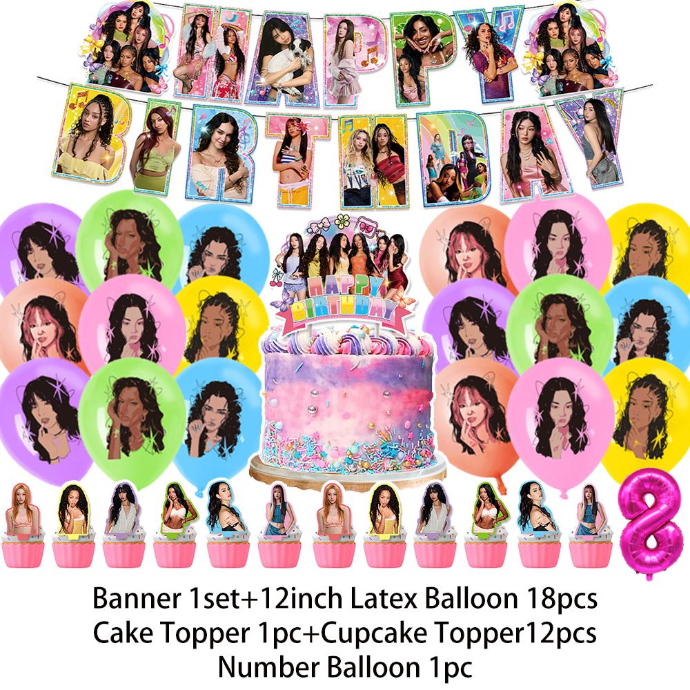 K-Katseyes Theme Birthday Party Decorations Background Kpop Girl Party Favor Fans Balloon Set Cake Topper Backdrop Gift Supplies