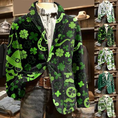 Herren Bedruckter Kord Samt Taschen Anzug Jacke Cardigan Herren Freizeitanzug