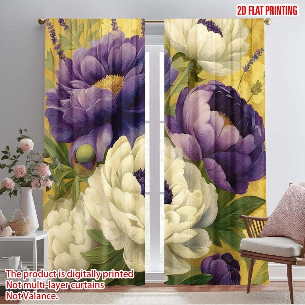 

2pcs,2D plane printing Minimalist Curtains Vibrant Floral Blooms Polyester Easy Install (without rod) Festive Use for Bedroom, 52.50×116.00 CM 2pcs