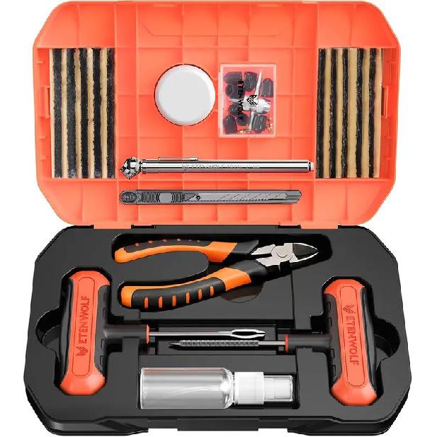 Heavy Duty Tire Repair Kit 42 Pcs, Fix Punctures for Car Motorcycle ATV Truck Tractor, Vivid Orange