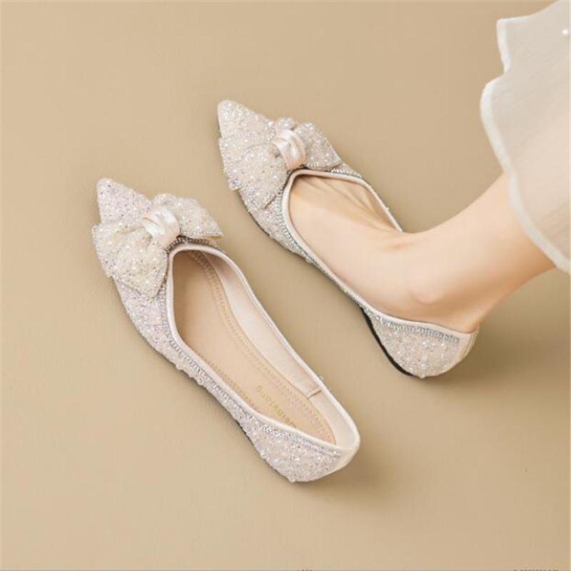 Pointed Toe Flat Shoes Luxury Rhinestones Women Slip On Shoes Casual Breathable Ballet Flats Women Loafers Comfort Ladies Shoes