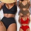 Solides sexy Bikini-Set mit tiefem V-Ausschnitt und rückenfreiem Design, elegantes, bequemes zweiteiliges Badebekleidungsset