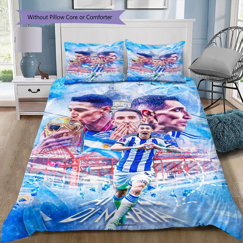 Stampa Omaggio Coppa del Mondo Stella del Calcio Argentino Set Copripiumino 3 Pezzi Biancheria da Letto Sportiva Senza Federe o Piumino