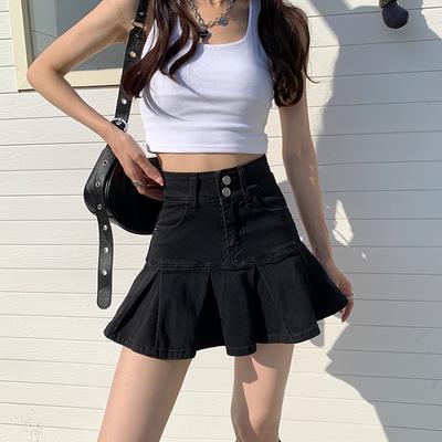Schwarz Denim Röcke Frauen Mini Hohe Taille Gefaltete Röcke Sommer Damen Kleidung Sexy Kurze Röcke Koreanische Mode Böden Streetwear