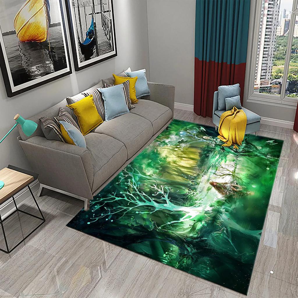 Colorful Magic Forest Flower Carpet Psychedelic and Dream Forest with Animal Living Room Bedroom Bathroom Entrance Non-Slip Rugs