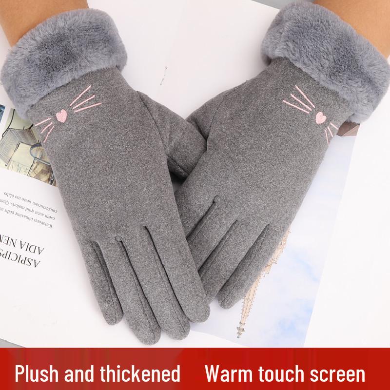 

Женские зимние перчатки с сенсорным экраном – Толстый бархат, Теплые, Корейский стиль для езды на велосипеде и защиты от холода One Size