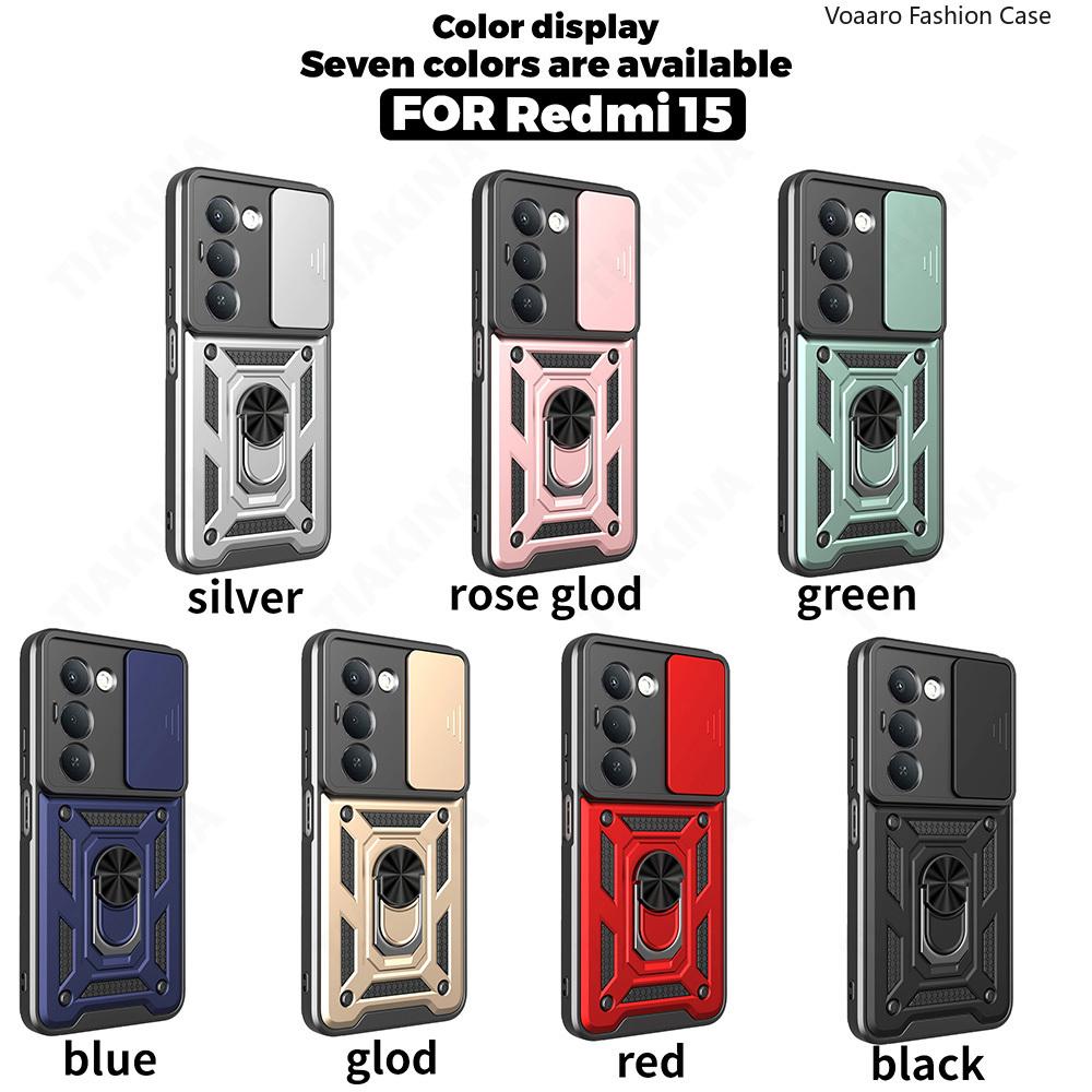 Slide Lens Armor Funda for Xiaomi Redmi 15 5G Case for Redmi 15 4G Case Magnetic Ring Stand Holder Cover Anti-knock Back Capa