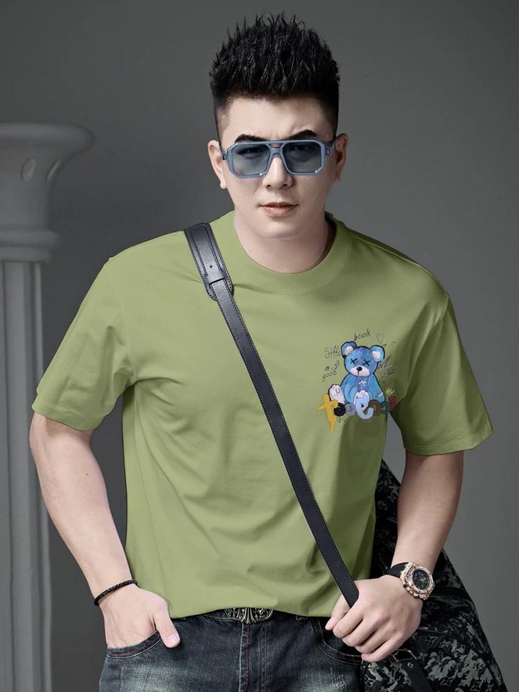 European Goods Trendy Brand Bear Print round Neck Short sleeve T-shirt Men 2025 New Summer Casual Men's Half Sleeve Top Clothes