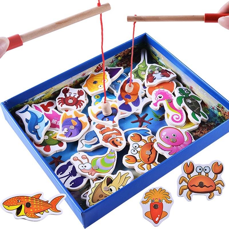 Fish Toy 32pcs Wooden Magnetic Educational Fishing Game